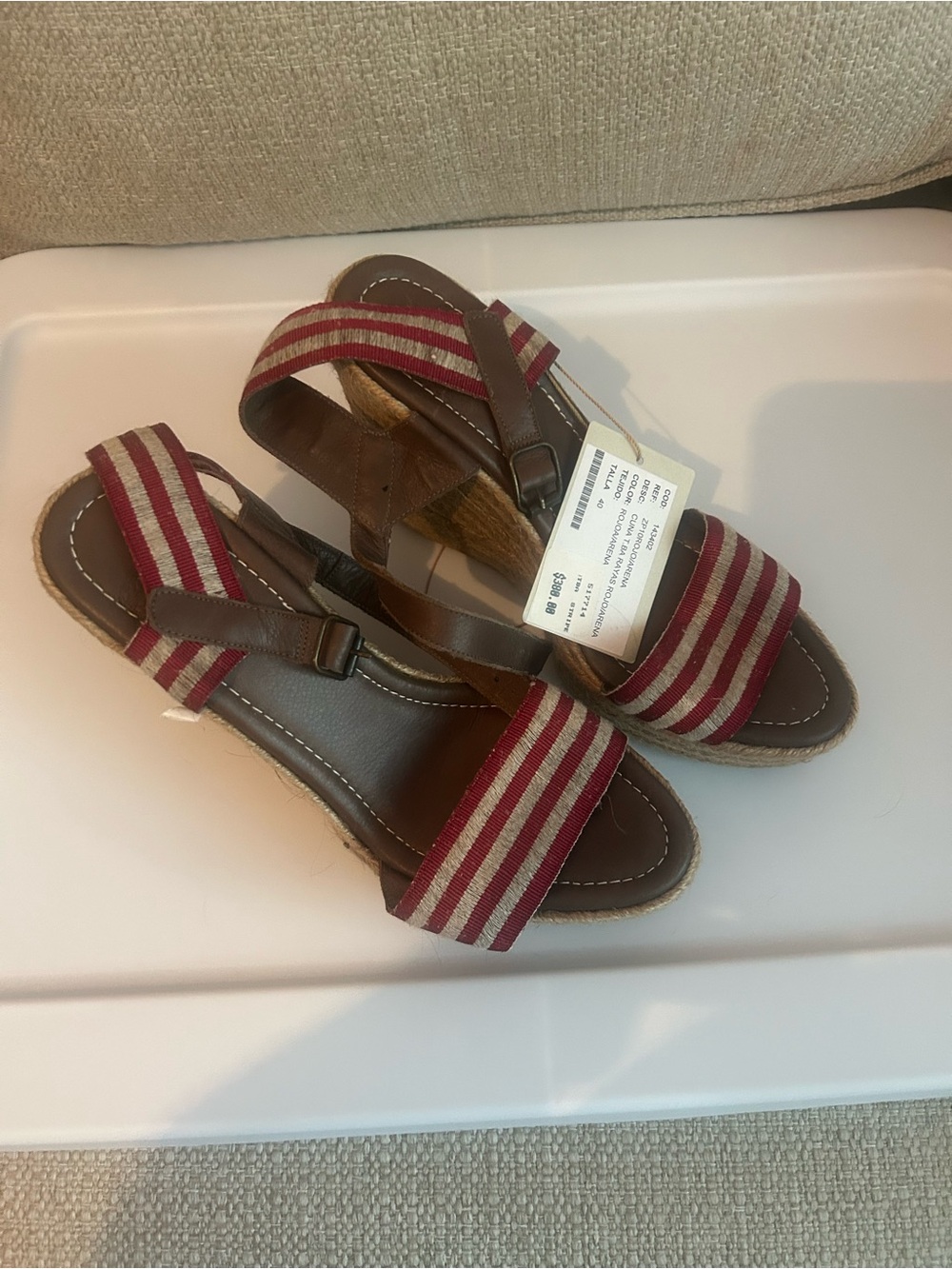 T.ba Striped Red & Beige Espadrille Wedges Spanish Designer
